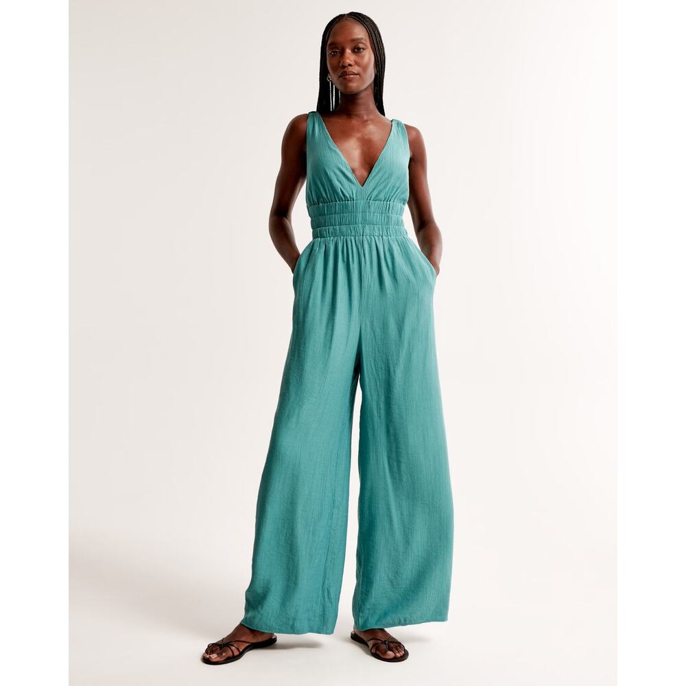 NWT Abercrombie & Fitch Women’s XL Scrunchie Strap Jumpsuit Blue Wedding Guest